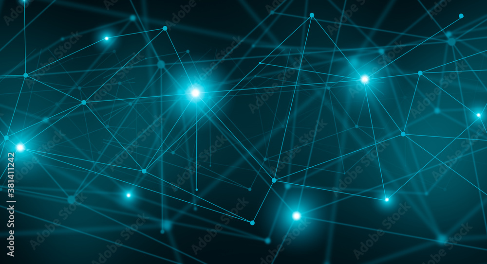 Fototapeta premium Abstract Technological Background With Glowing Polygonal Lines And Dots Over Dark Background