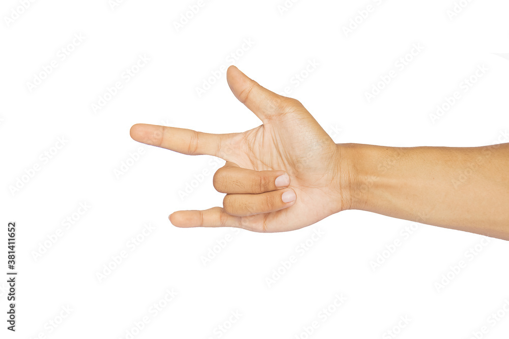 hand showing something on white background hand showing something on white background