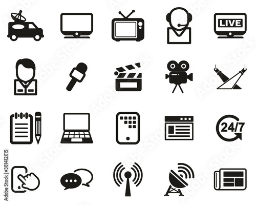 TV Station Icons Black & White Set Big