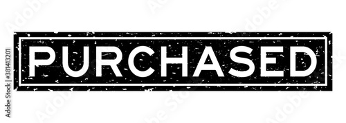 Grunge black purchased word square rubber seal stamp on white background