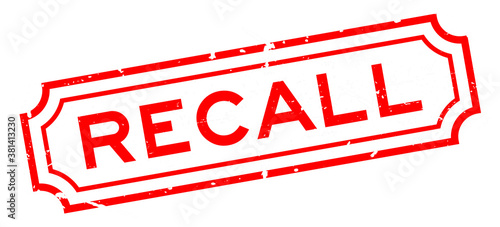 Grunge red recall word square rubber seal stamp on white background