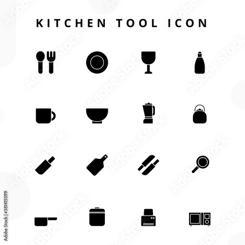 Kitchen tools solid icon set, vector illustration. Design for website, application, infographic, presentation, logo, banner etc.