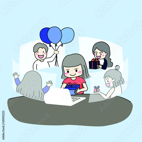 The friend sharing gift through a video call.