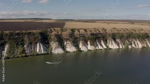 Aerial view of Dniester river bank near Molovata village in Moldova photo