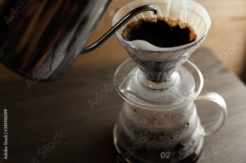 Making pour over coffee. Stay at home concept.