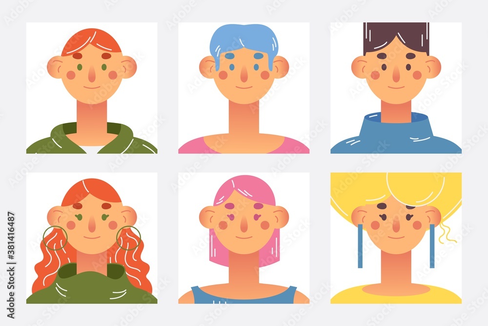 People avatars collection. Smiling male and female characters with ...