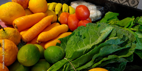 Obraz na plátně A small variety of fruits and vegetables that have just arrived from the organic fair