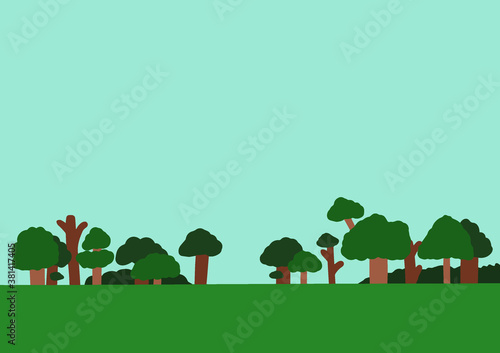 Flat of landscape green natural forest trees background 