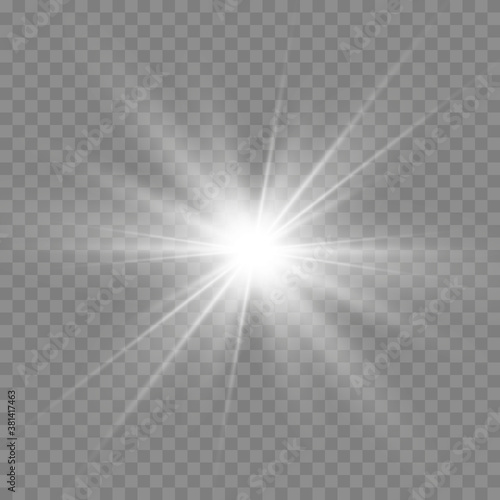 White glowing light. Beautiful star Light from the rays