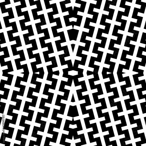 Seamless surface pattern design with ethnic embroidery ornament. Repeated black zipper lines wallpaper. Zigzag stripes. Jagged linear motif. Digital paper for page fills, web designing, textile print.