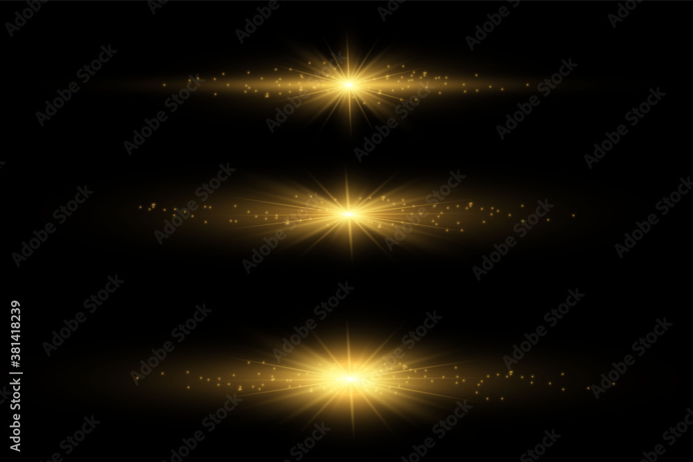 Set of flashes, Lights and Sparkles on a transparent background.