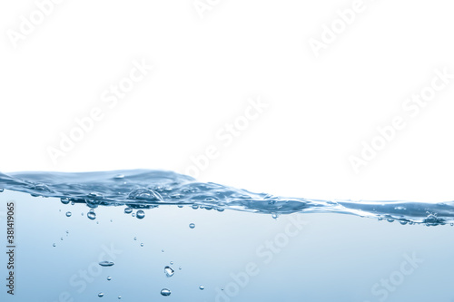 Water splash Aqua flowing in waves and creating bubbles Drops on the water surface feel fresh and clean isolated on white background