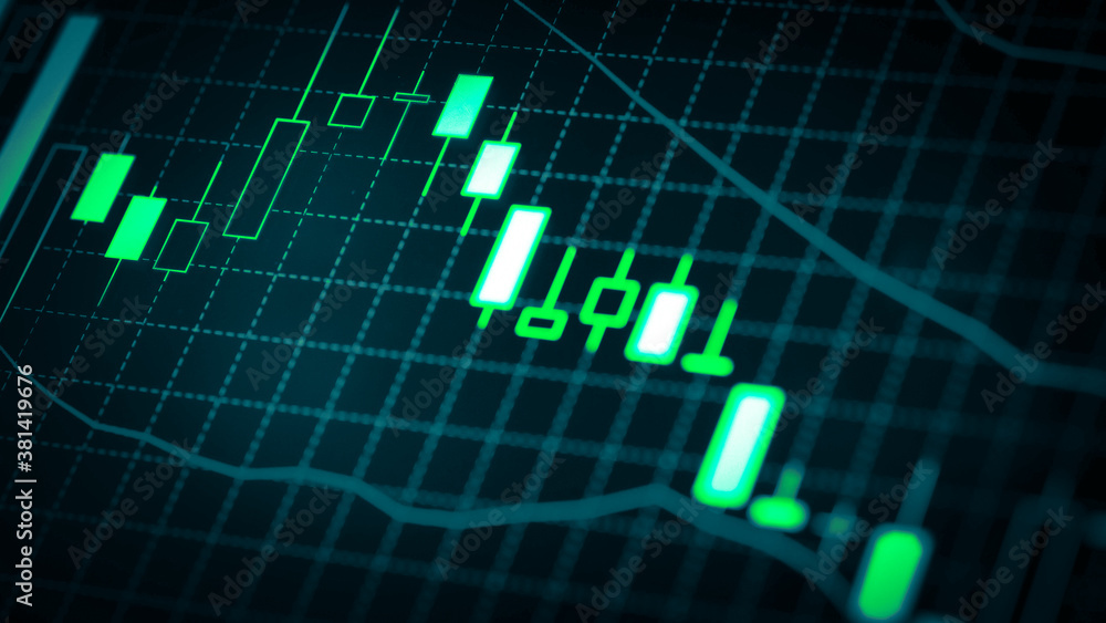 Stock market chart which including of currency symbol and Up/Down trend on monitor. Yellow Background with currency bars and candlestick chart Stock market chart which including of currency symbol and Up/Down trend on monitor. Yellow Background with currency bars and candlestick chart