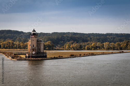 Rondout Lighthouse on the Hudson River, Kingston, NY, in early fall photo
