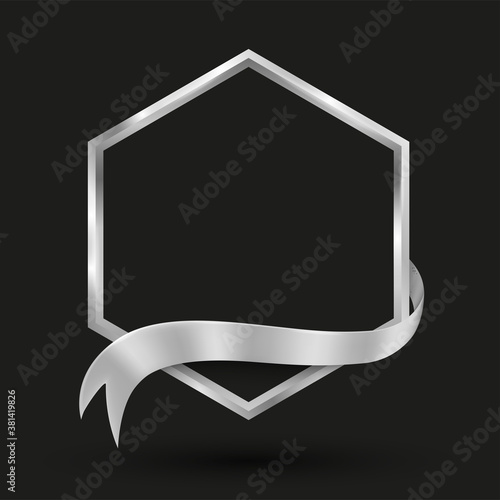 Hexagon banner with silver ribbon. .