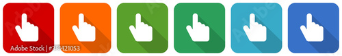 Cursor hand icon set, flat design vector illustration in 6 colors options for webdesign and mobile applications