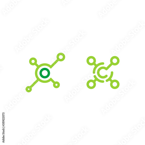 molecule logo from circles and letter c