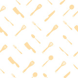 Seamless pattern kitchen tool icon. Cutlery wooden silhouettes. Kitchen concept vector illustration on white background.