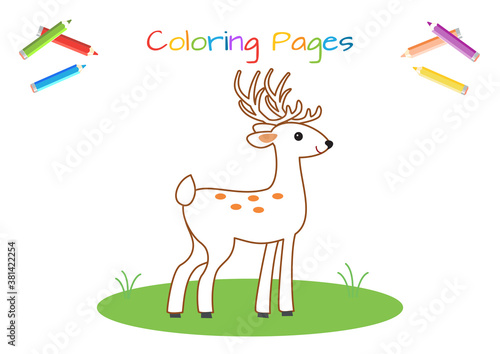 Funny fawn. Deer. Coloring book for little ones. Educational game for children. Cartoon vector illustration