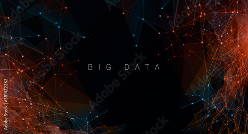 Fototapeta Naklejka Na Ścianę i Meble -  Big Data Technology Background With Abstract Polygonal Lines And Dots Connections