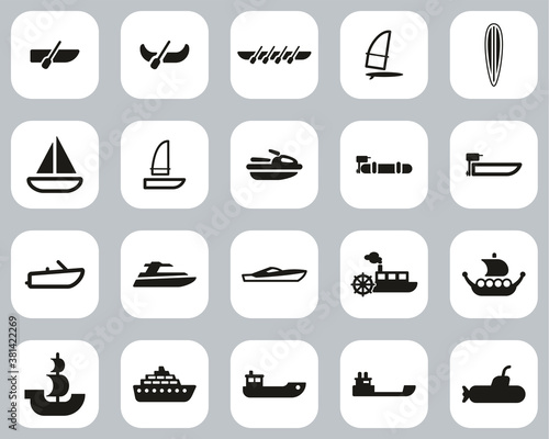 Boat Or Ship Icons Black & White Flat Design Set Big