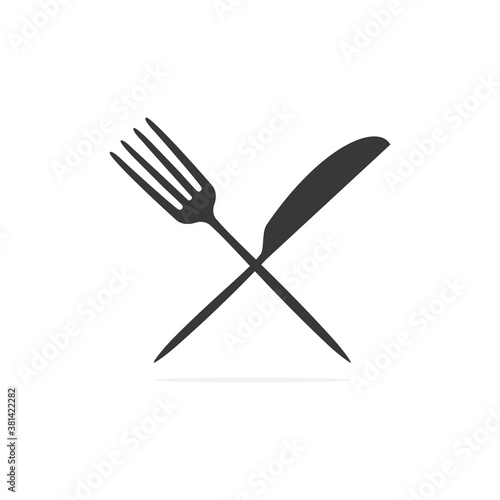 Food flat icon. Fork and knife black silhouette. Kitchen tools vector set.