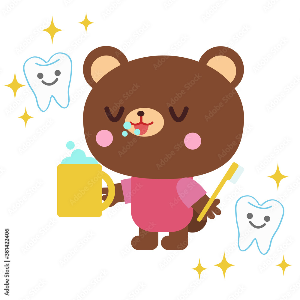 Fototapeta premium 歯磨きをするクマイラスト