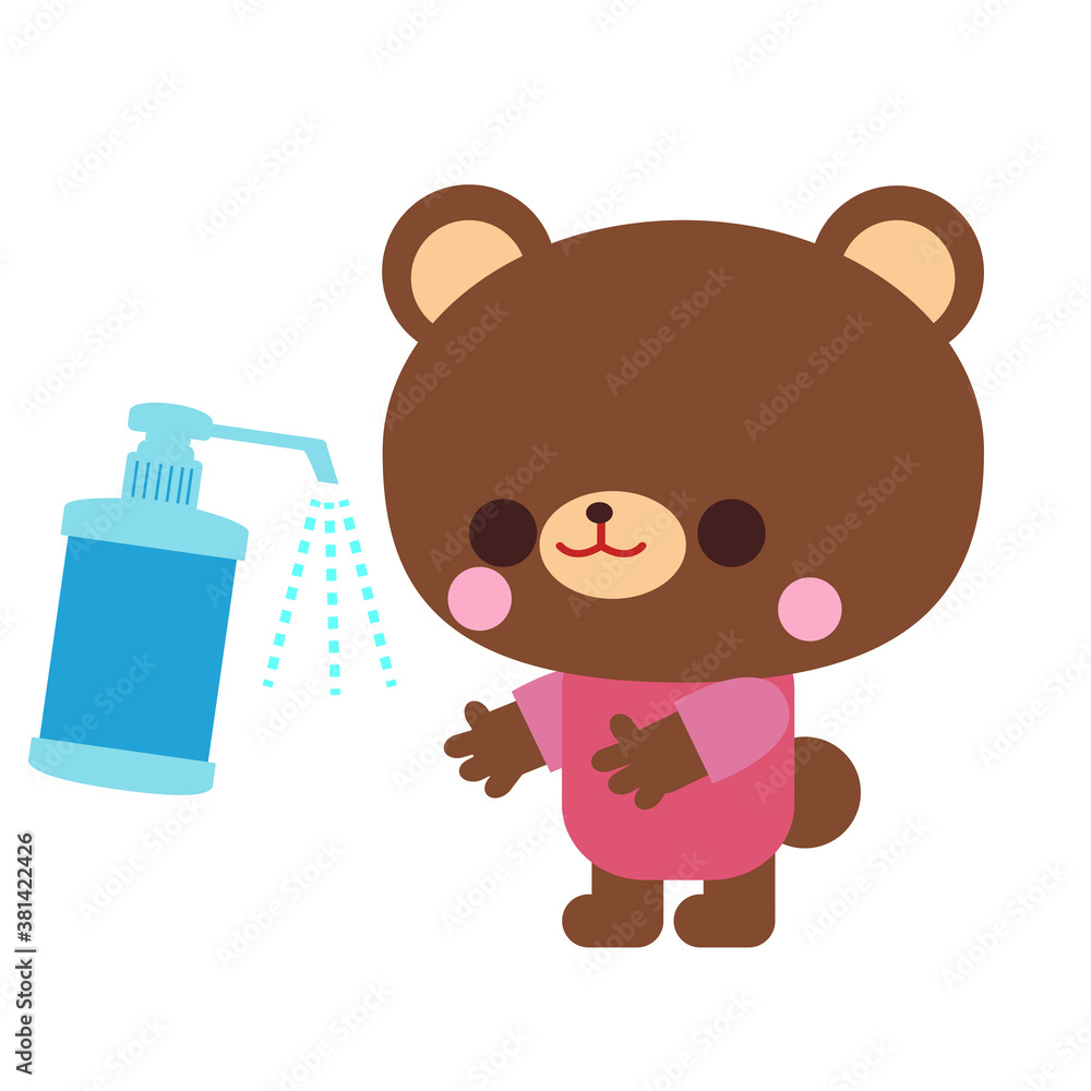 Obraz premium アルコール消毒をするクマイラスト素材