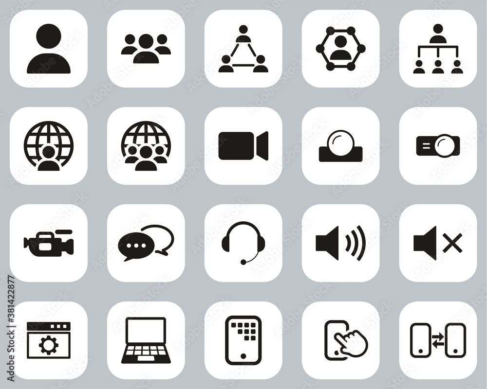 Video Conference Icons Black & White Flat Design Set Big Video Conference Icons Black & White Flat Design Set Big