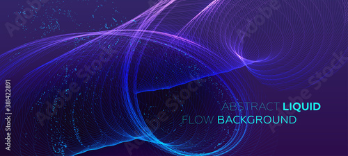 Glowing particles liquid dynamic flow background. Trendy fluid cover design. Eps10 vector illustration