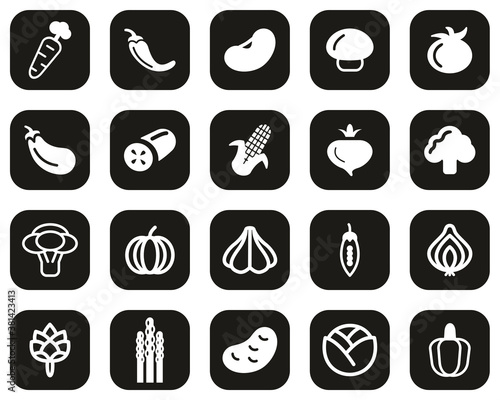 Vegetable Icons White On Black Flat Design Set Big