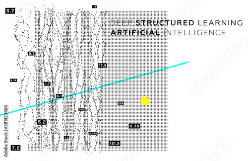 Quantum computing, deep learning artificial intelligence, signal cryptography infographic vector illustrations. Big data algorithms visualization for business, science presentations, posters, covers