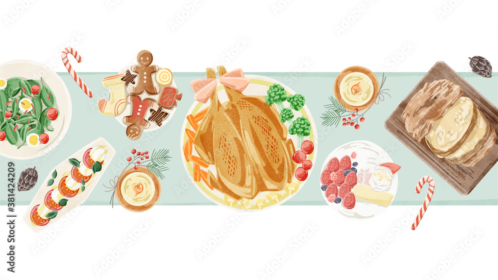 クリスマスパーティーの食卓風景水彩イラスト Stock Vector Adobe Stock クリスマスパーティーの食卓風景水彩イラスト Stock Vector Adobe Stock