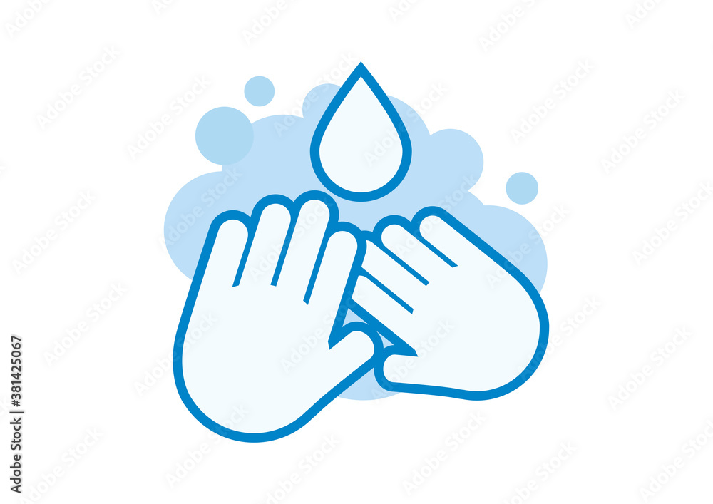 Hands silhouette with water drop simple icon vector. Silhouette of hands with soap suds vector. Hand washing clip art isolated on a white background Hands silhouette with water drop simple icon vector. Silhouette of hands with soap suds vector. Hand washing clip art isolated on a white background