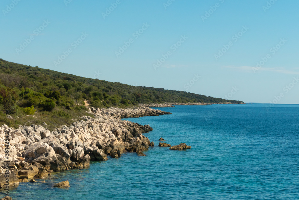 Adriatic sea shore in Croatia, view of Pag island shore.