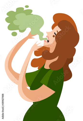 digestion burping woman with green cloud