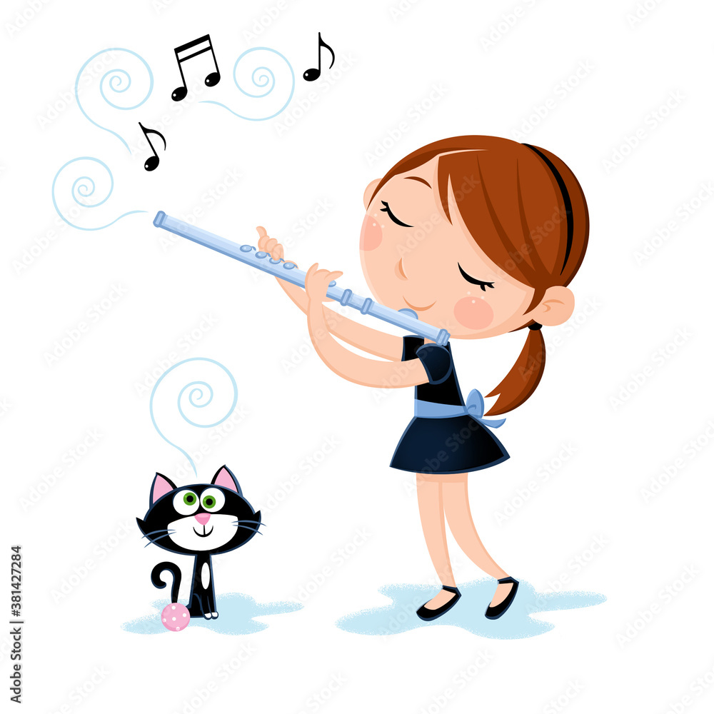 Kids and music - Little girl playing flute Kids and music - Little girl playing flute