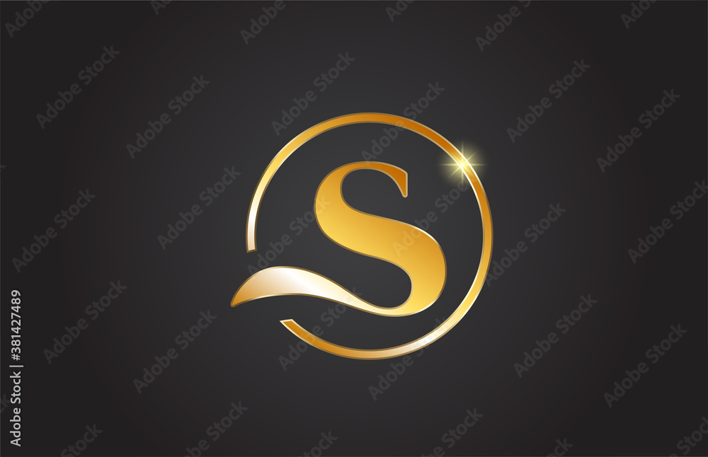 golden S alphabet letter logo icon in yellow and black color. Simple and creative gold circle design for business and company