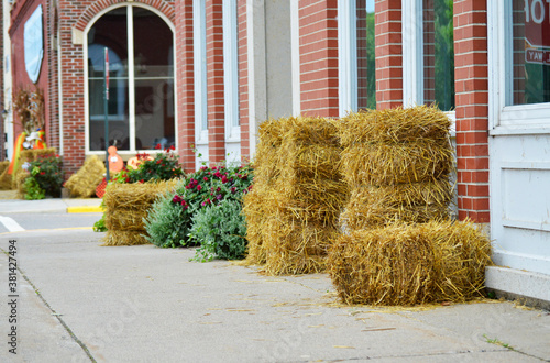 autumn, hay, harvest, small town, small, town, decorations, decor, fall, straw, village, Wabasha, Minnesota, celebration, brick, Halloween photo