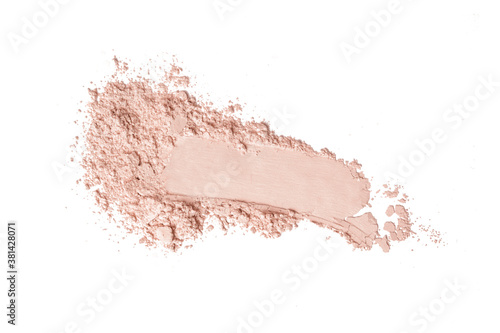 Beige cosmetic or make up powder isolated on white. 