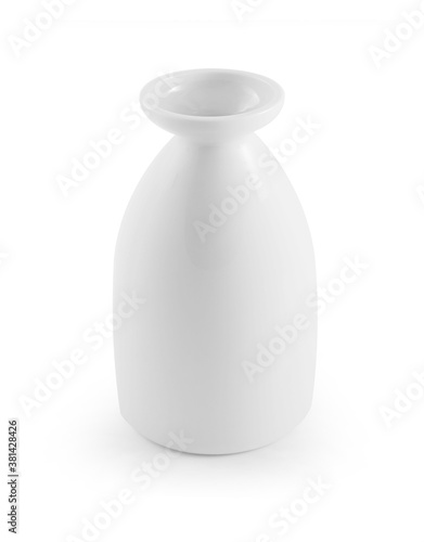 white ceramic japanese traditional sake bottle on white background