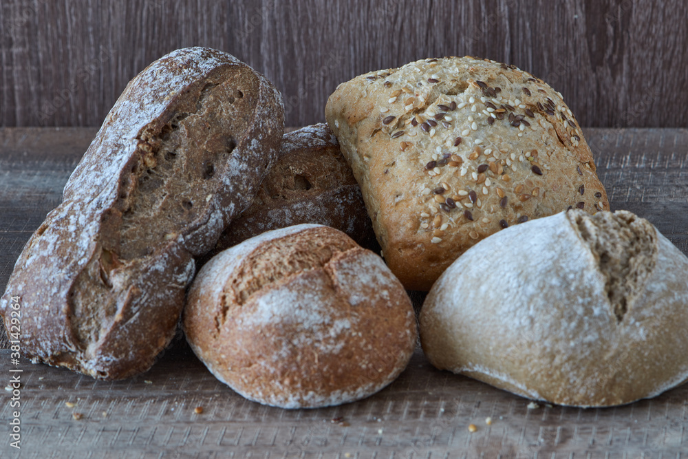 Wholemeal bread, rye, seed and nut buns