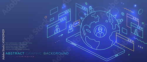 Remote online coding, research and application development concept for business technology, engineering and innovations design. Eps10 vector illustration