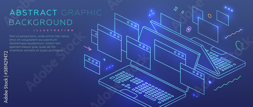 Remote online coding, research and application development concept for business technology, engineering and innovations design. Eps10 vector illustration