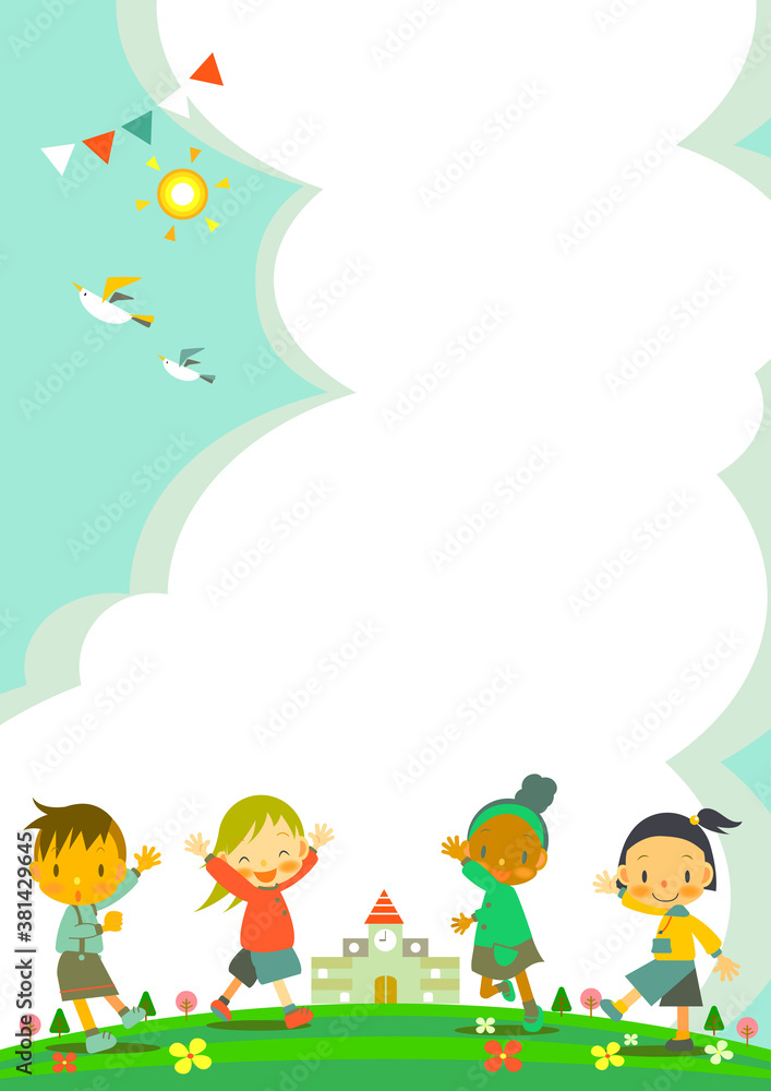 multiracial kids playing  outdoor  with friends