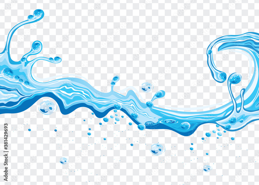 Realistic water splash on transparent background