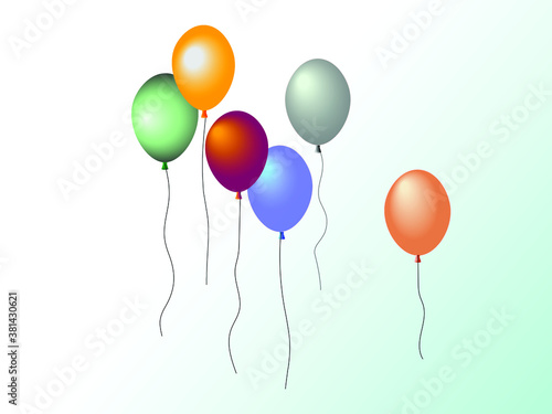 Set of glossy colorful helium balloons, vector illustration for design of holiday cards, congratulations, decorations and more.