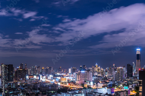 cityscape of nightligth Bangkok city skyline with twilight sky background, Bangkok city is modern metropolis of Thailand and favorite of tourists