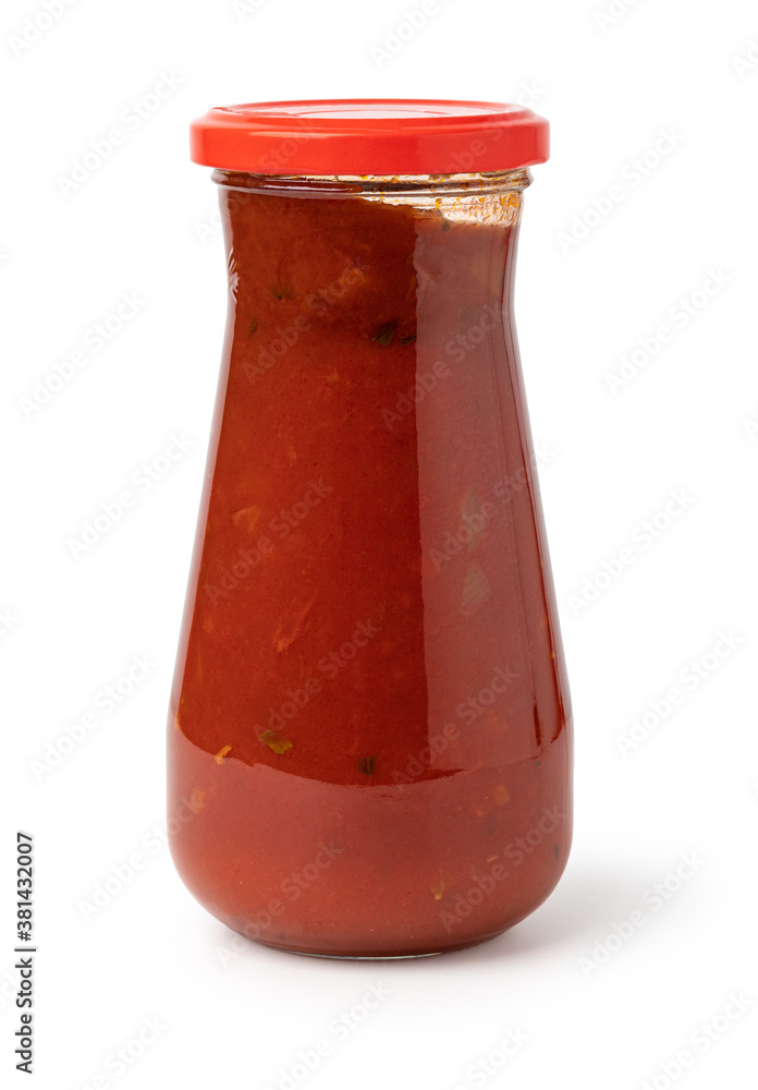 Tomato sauce jar on white background Tomato sauce jar on white background