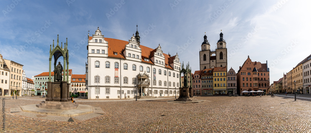 panorama of the historic market square in Lutherstadt Wittenberg